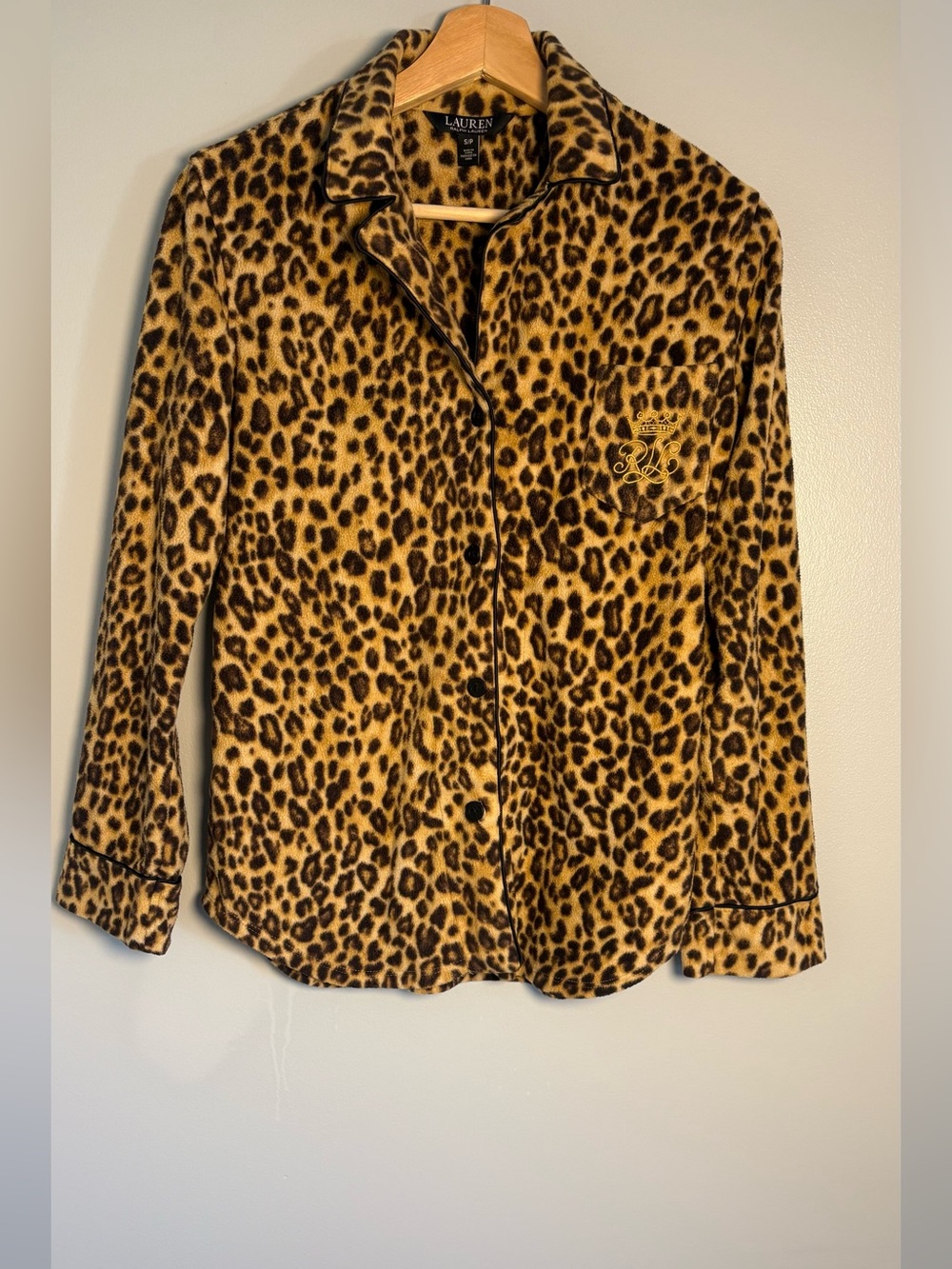 Lauren Ralph Lauren brown leopard print fleece 2 piece pyjama size small